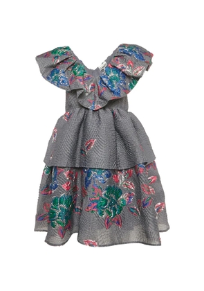 GANNI tiered-jacquard mini dress - Grey