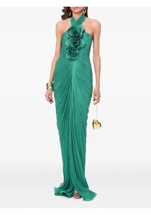 Ana Radu floral-appliqué ruched maxi dress - Green