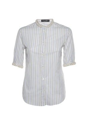 Dolce & Gabbana Pre-Owned striped pearl-embellished top - White