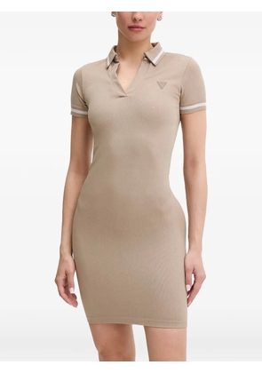 GUESS USA 4G logo-patterned polo-collar mini dress - Neutrals