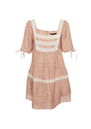 Maje floral-print lace-trim mini dress - Pink