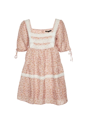 Maje floral-print lace-trim mini dress - Pink