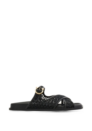 Ferragamo Gancini buckle crossover slides - Black