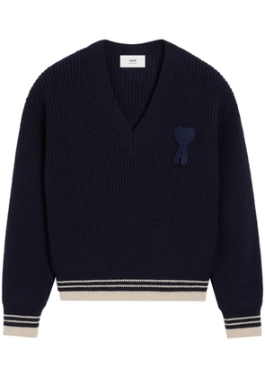 AMI Paris ribbed V-neck sweater - Blue