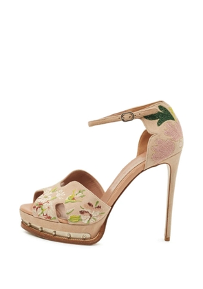 Alexander McQueen Pre-Owned embroidered ankle-strap heeled sandals - Neutrals