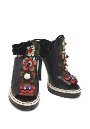 Fendi Pre-Owned floral-appliqué ankle-straps sandals - Black
