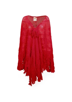 Chiara Is crochet-knit fringed shawl - Red