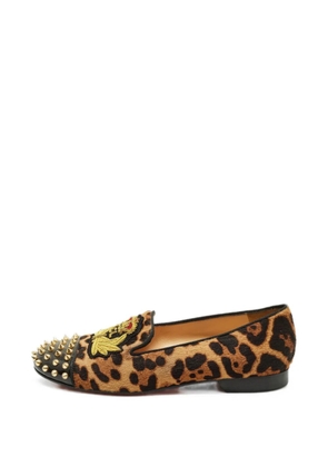 Christian Louboutin Pre-Owned leopard-print studded smoking loafers - Neutrals