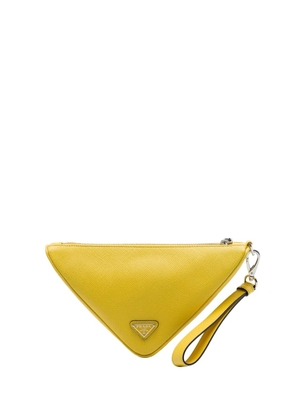 Prada Pre-Owned 2013-2026 Saffiano Logo Embossed Triangle Wristlet Pouch clutch bag - Yellow