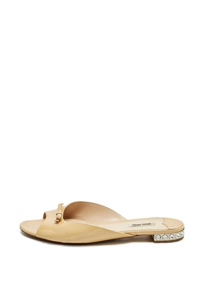 Miu Miu Pre-Owned bow-detail crystal-embellished slides - Neutrals