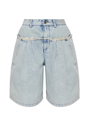MARANT ÉTOILE Iselle frayed-trim denim knee-length shorts - Blue