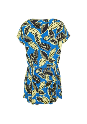 Boutique Moschino shirred leaf-print mini dress - Blue