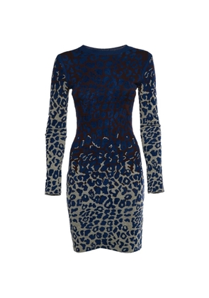 Lanvin Pre-Owned 2015 leopard-print jacquard-knit mini dress - Blue