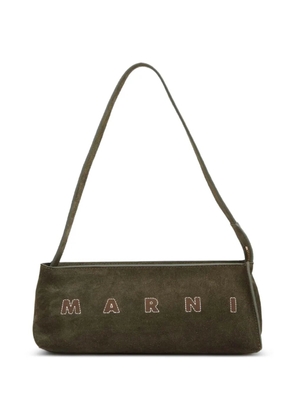 Marni logo-embroidered suede shoulder bag - Green