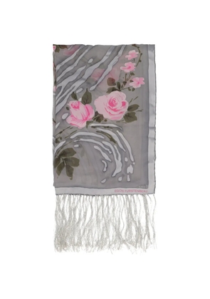 Vintage floral-print fringed scarf - Grey