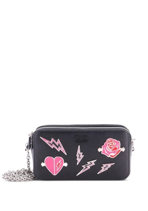 Prada Pre-Owned Monochrome Double Zip Wallet on Chain Pin Embellished Saffiano Leather crossbody bag - Black