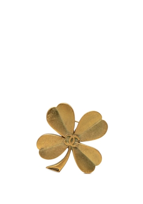 CHANEL Pre-Owned 1994 CC Gold Plated Clover Brooch costume brooch