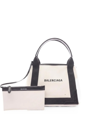 Balenciaga Pre-Owned Navy Cabas leather-trim tote bag - Neutrals