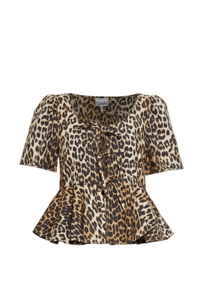 GANNI leopard-print peplum blouse - Neutrals