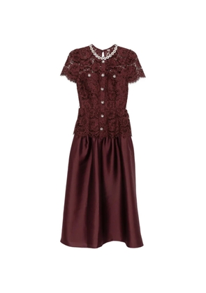 Self-Portrait lace-panelled belted midi dress - Brown