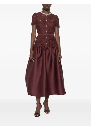 Self-Portrait lace-panelled belted midi dress - Brown