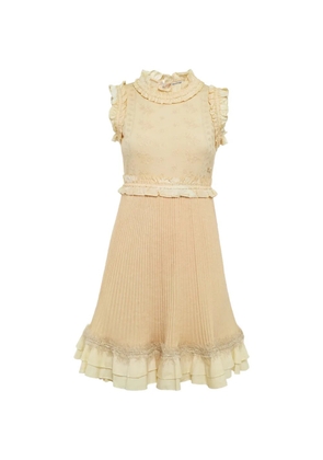 CHANEL Pre-Owned rib-knitted fringed-trim mini dress - Neutrals