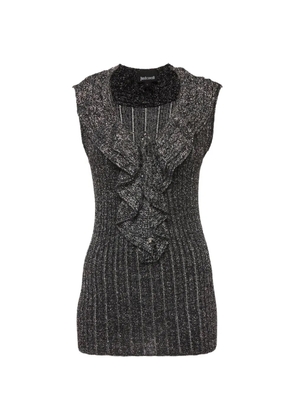 Just Cavalli Vintage ruffled lace-up top - Grey