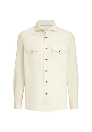 Brunello Cucinelli garment-dyed easy-fit western shirt in narrow wale corduroy - White