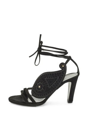 Hermès Pre-Owned embroidered paisley ankle-tie sandals - Black