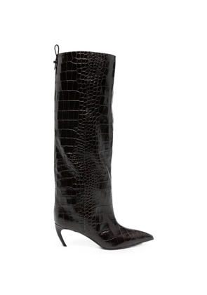 The Attico Lea croc-effect pointed-toe knee-high boots - Brown