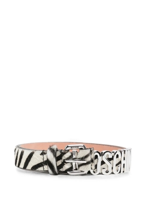 Moschino logo-lettering zebra-print belt - White