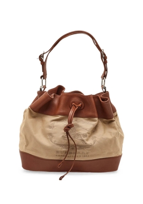 Burberry Pre-Owned embroidered-logo leather bucket bag - Neutrals