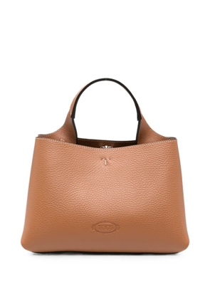 Tod's T-logo grained leather tote bag - Brown