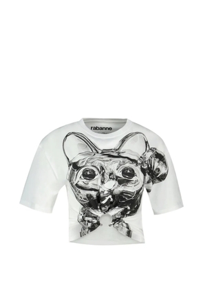 Rabanne graphic-print gathered-detail T-shirt - White