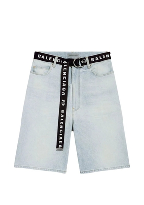 Balenciaga logo-belt denim shorts - Blue