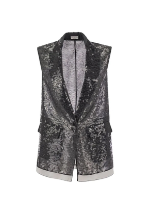 Brunello Cucinelli sequin-embellished silk gilet - Silver