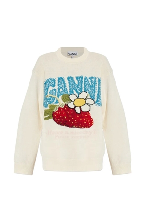 GANNI strawberry-intarsia knitted sweater - Neutrals