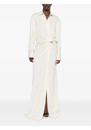 DONDUP pinstripe-print draped maxi gown - Neutrals