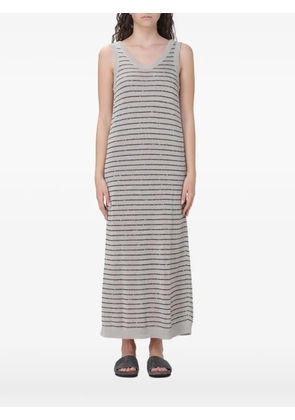 Brunello Cucinelli midi striped sequin-embellished dress - Grey