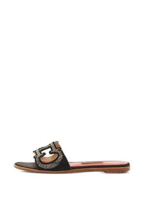 Carolina Herrera Vintage crystal-embellished suede flat sandals - Black