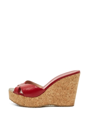 Jimmy Choo Pre-Owned Prima cork-platform wedge sandals - Red
