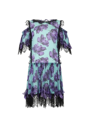 Moschino floral-print lace-trim mini dress - Blue