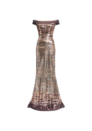 Elie Saab Sequin-embroidered off-shoulder maxi dress - Gold