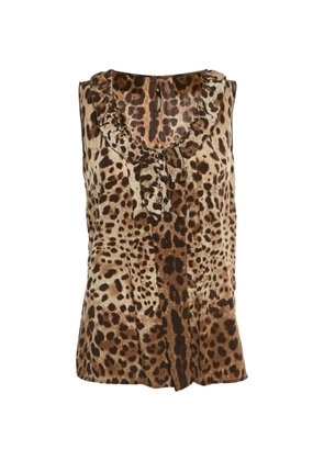 Dolce & Gabbana Pre-Owned leopard-print ruffled blouse - Brown