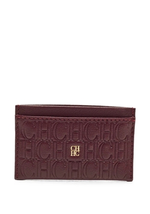 Carolina Herrera Vintage embossed-logo leather card holder - Red