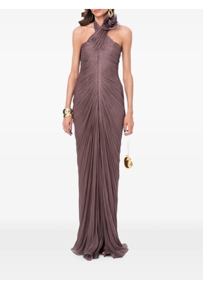 Ana Radu floral-detail pleated maxi gown - Brown