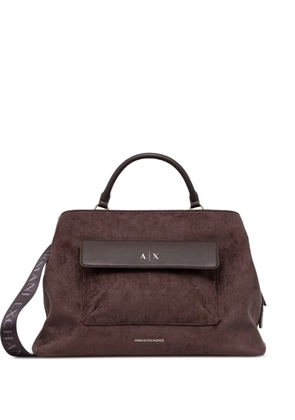 Armani Exchange suede-effect logo-strap tote bag - Brown