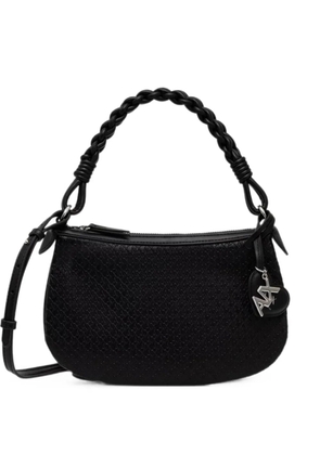 Armani Exchange mini monogram-embossed braided-handle shoulder bag - Black