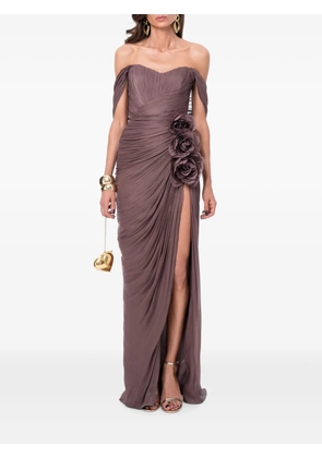 Ana Radu floral-embellished ruched maxi dress - Brown