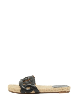 Hermès Pre-Owned Hermes Famosa Size 38 Black Leather Espradrille Flat Sandals